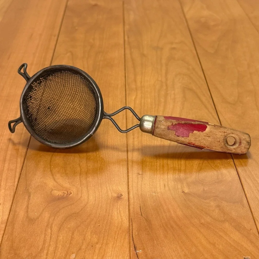 Vintage Basket Strainer with Wood Handle | Wire Mesh Strainer | 8